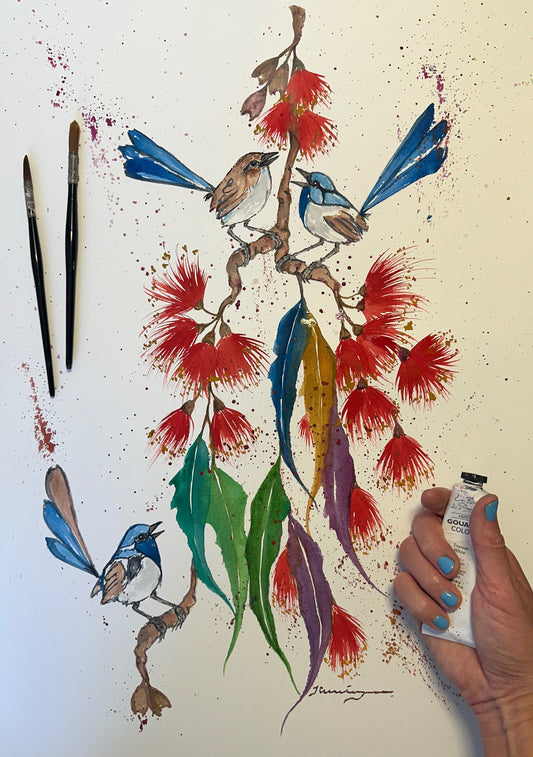 Three Blue Fairy Wrens