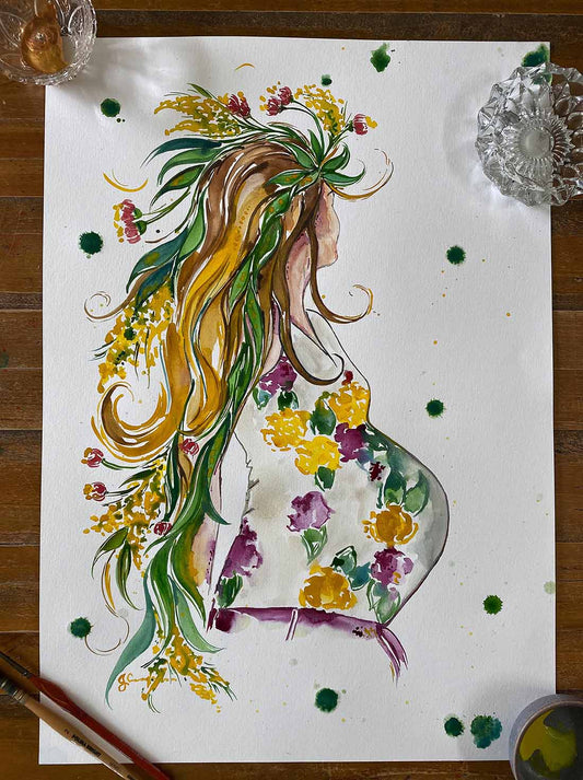 Watercolour Pregnancy Portrait