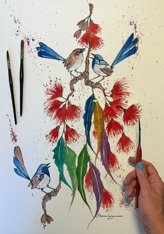 Three Blue Fairy Wrens