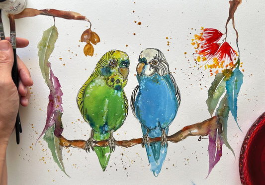 Budgies On A Branch