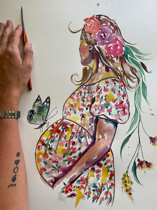 Watercolour Pregnancy Portrait